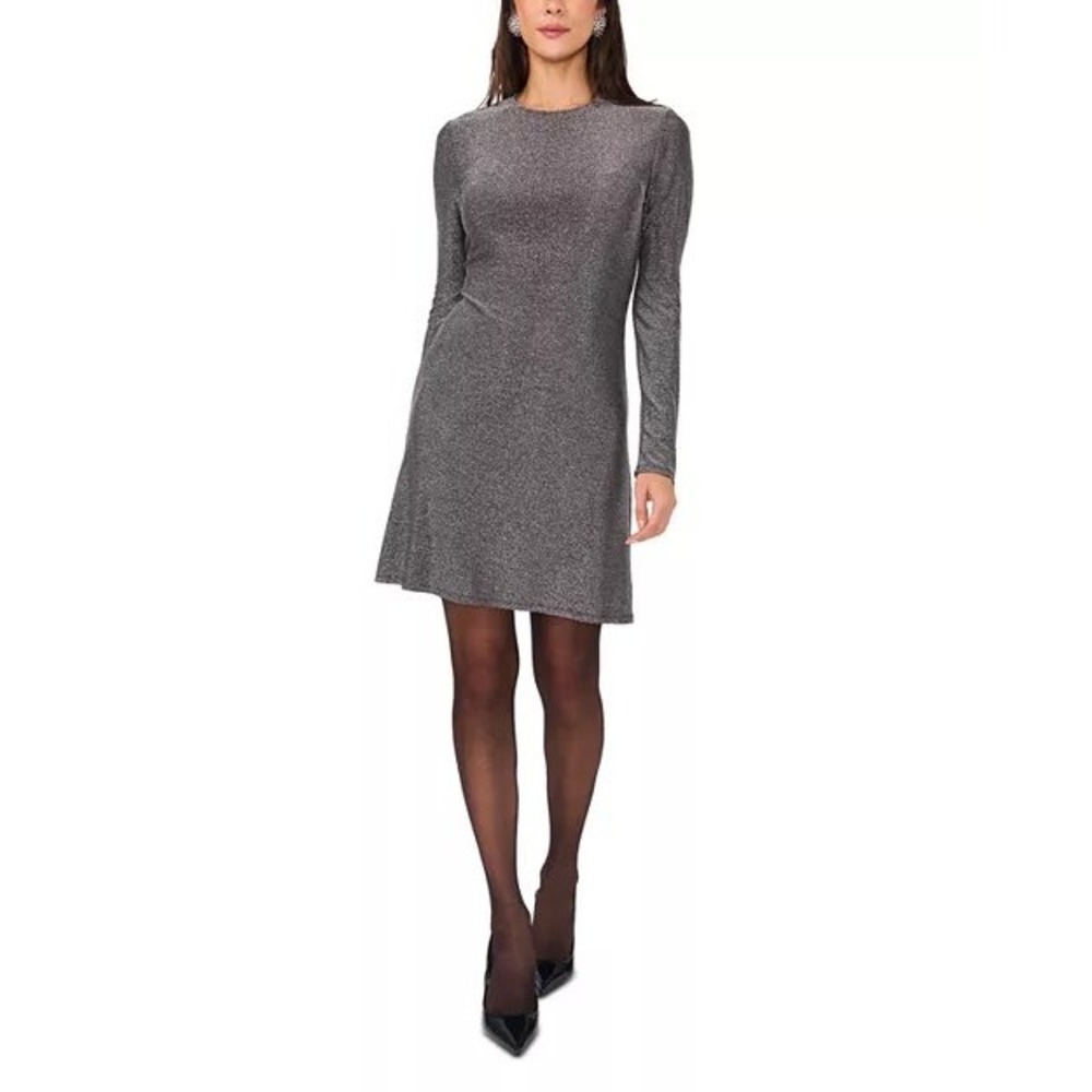 1.STATE‎ Womens Sugarcoated Metallic Long Sleeve Mini Dress Rich Black M 8154750